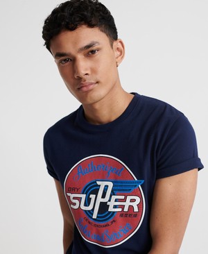 Superdry Motor Férfi Pólók Sötétkék | WMYZU7684